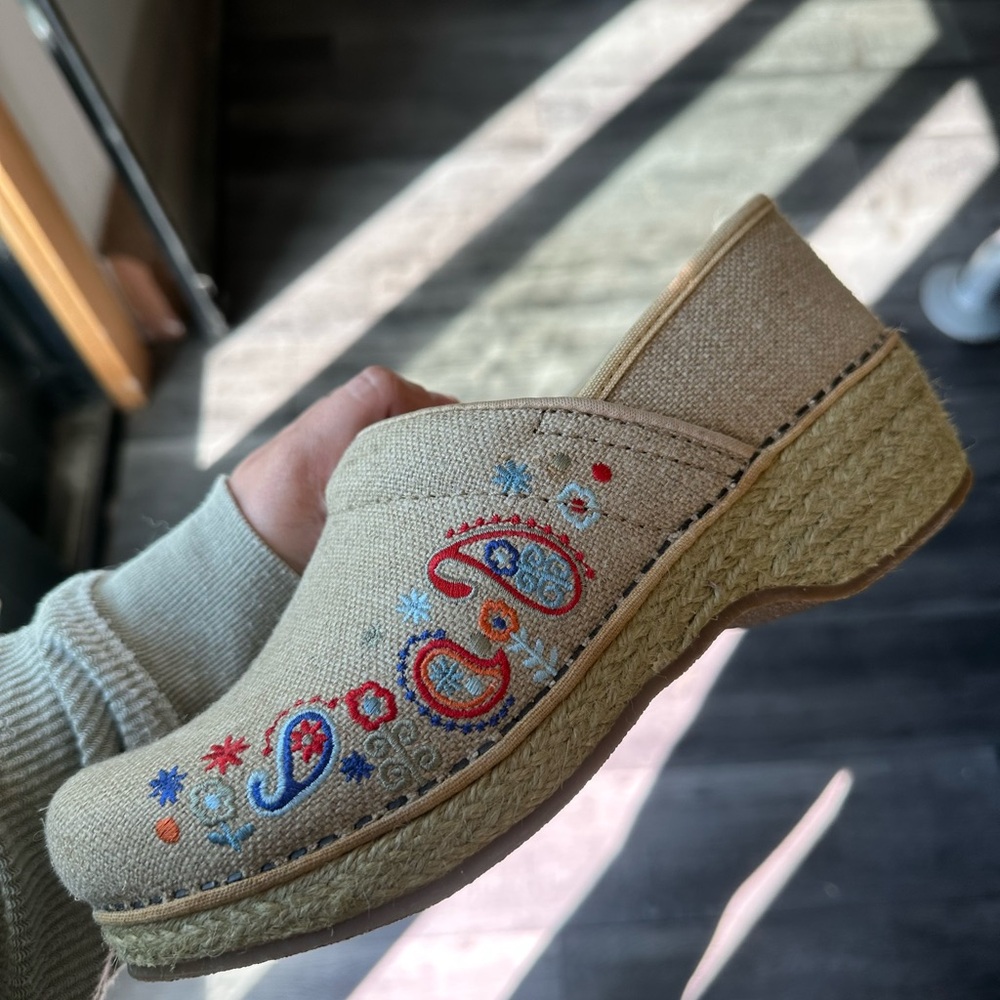 Dansko vegan jute floral paisley clog